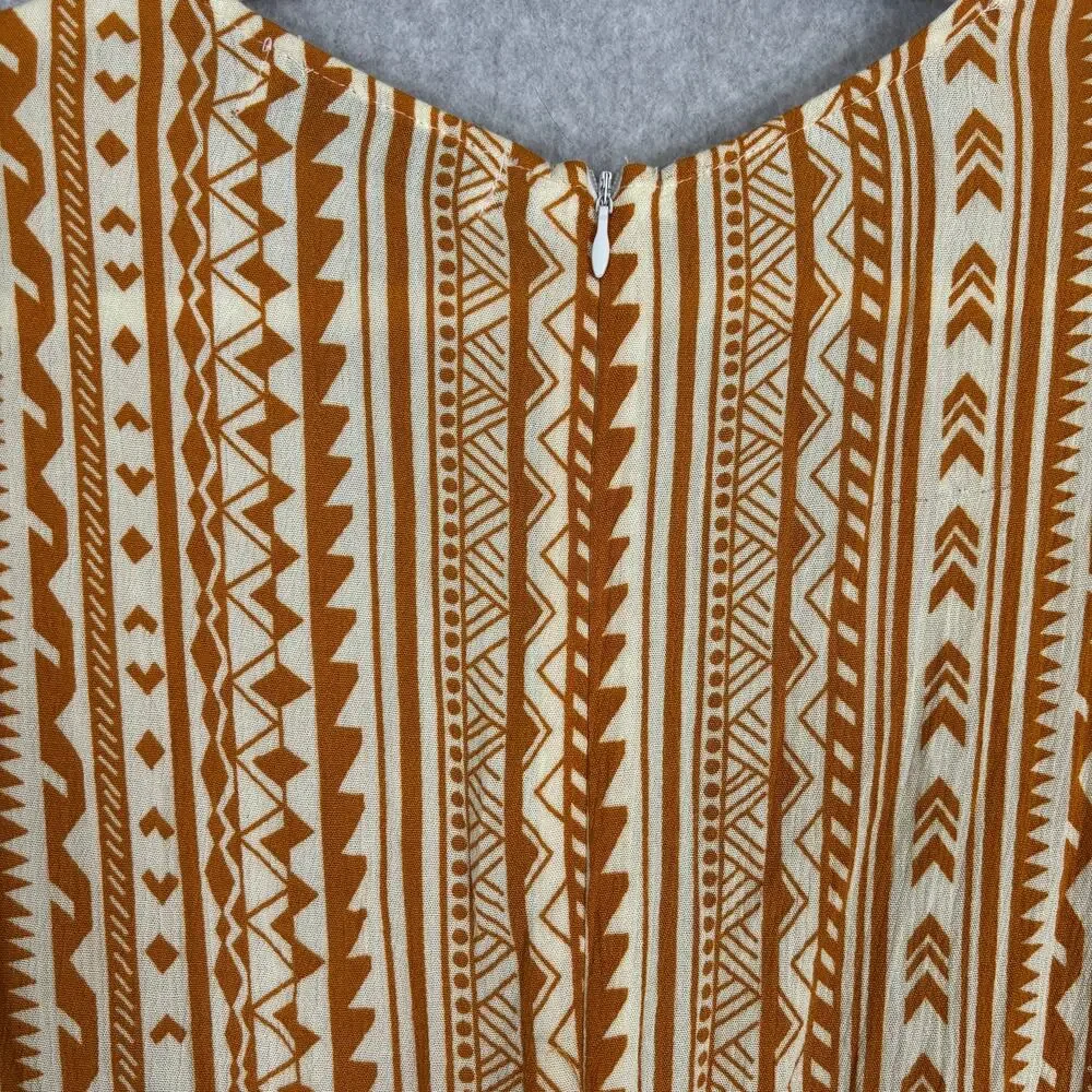 Stella Jumpsuit Medium Mustard Crop Tie Front Flowy Gauze Crinkle Boho Ikat Vaca